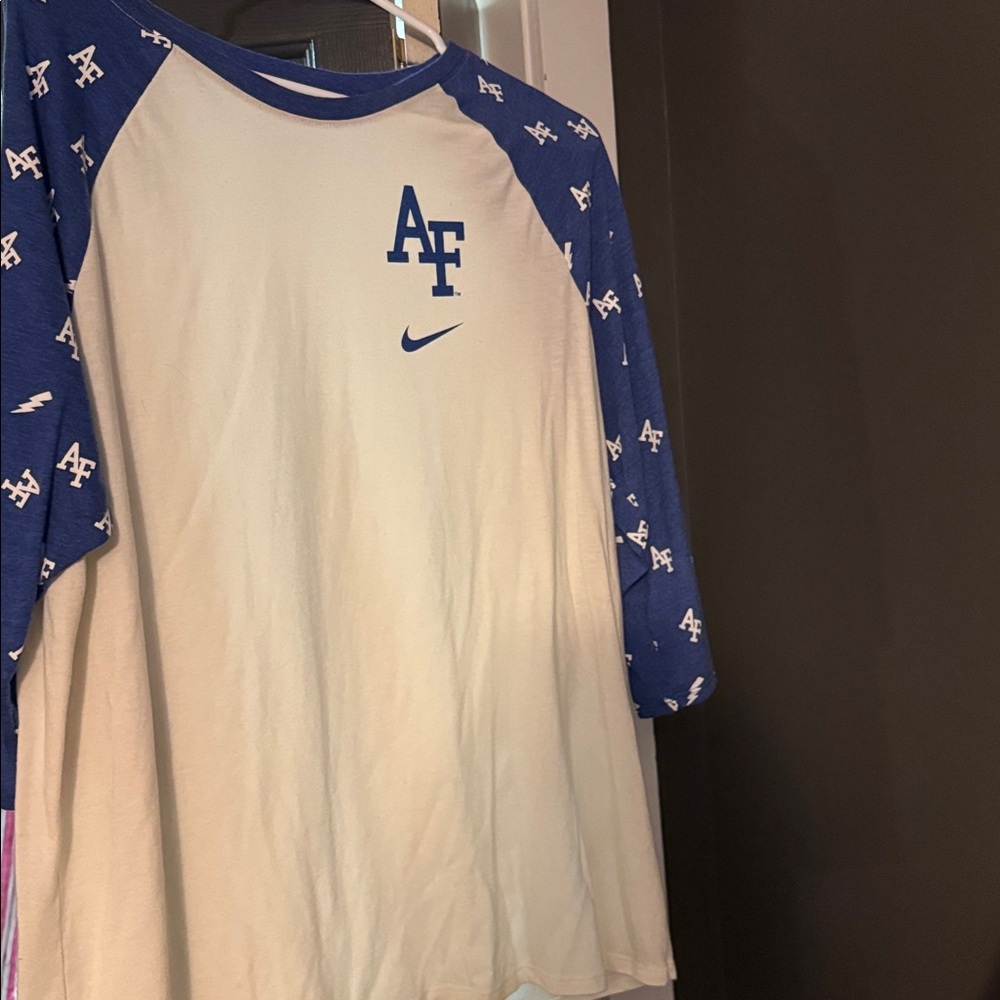 Nike Blue and White AF shirt three quarter length sleeves